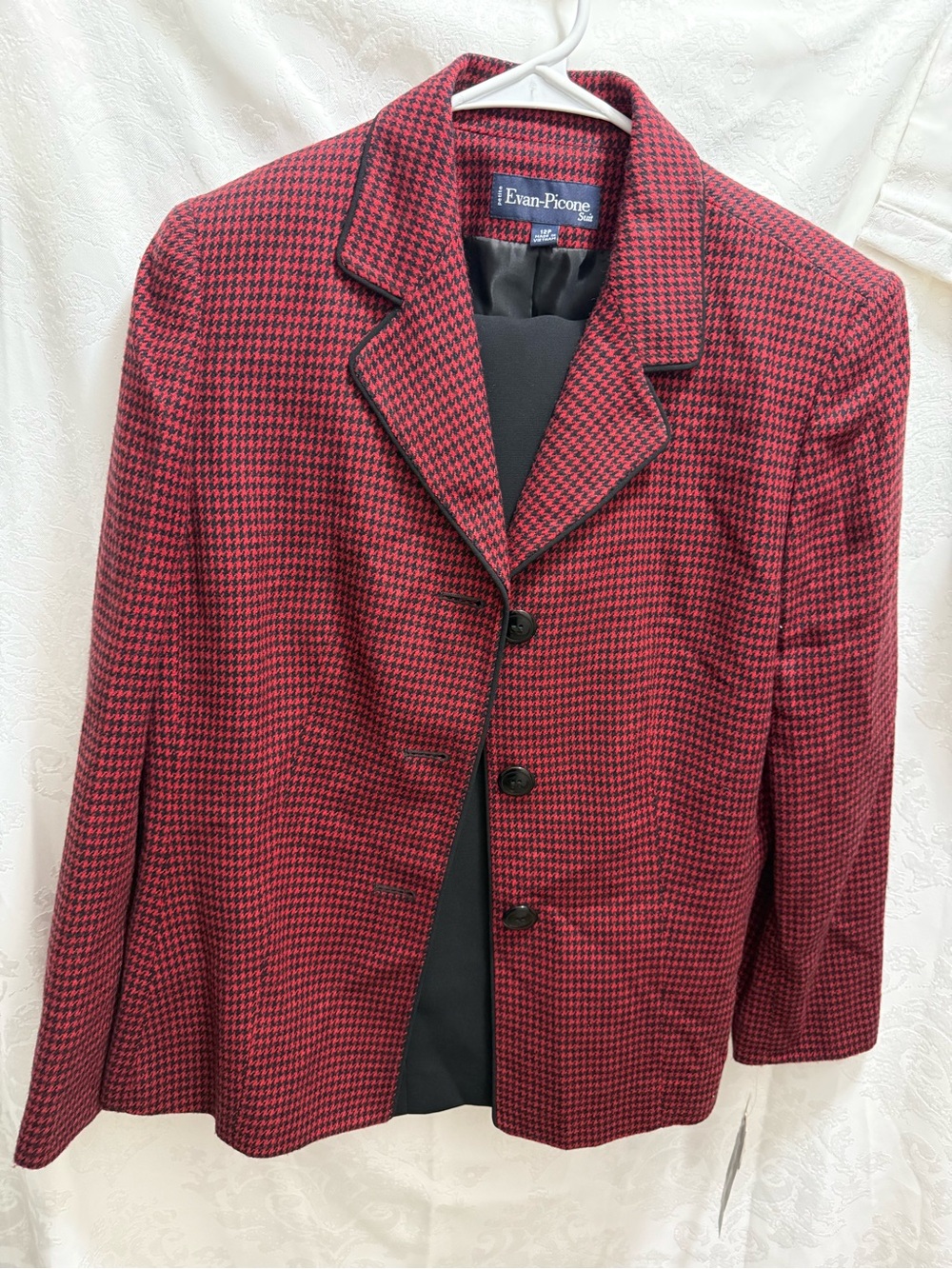 Evan-Picone 2 Piece Suit 12P Red Black Houndstooth Blazer Pants NWT